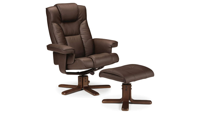 Sterling Swivel Chair & Footstool In Brown Faux Leather